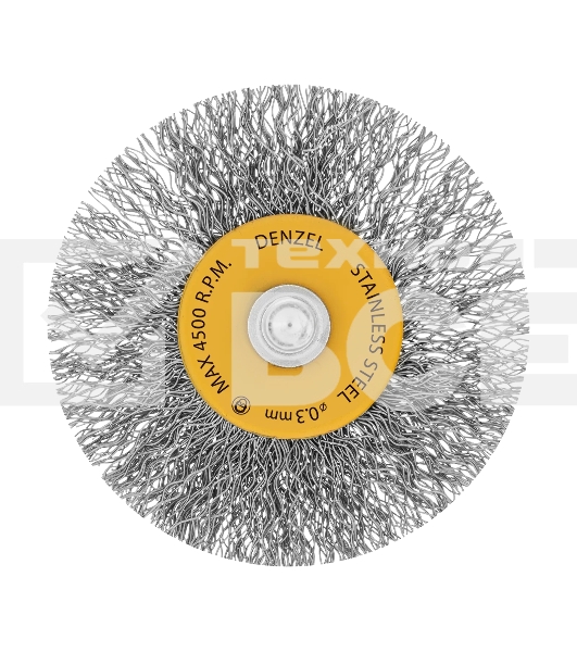 Щетка для дрели Denzel 60 мм, плоская, со шпилькой, нержавеющая витая проволока