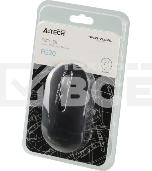 Мышь беспроводная A4Tech Fstyler FG20 серый, 2000 dpi, радиоканал, USB, кнопки - 4