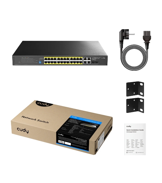 Коммутатор CUDY GS1028EPS2, 24×1 Гбит/с PoE+ + 2×1 Гбит/с + 2×1 Гбит/с SFP (Combo), настраиваемый