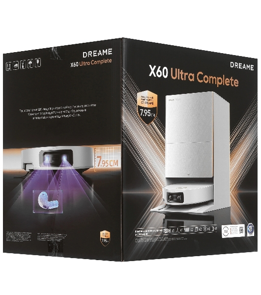 Робот-пылесос Dreame X60 Ultra Complete белый, 6400 мAч Li-Ion, уборка влажная/сухая, пылесборник контейнер 0.23 л