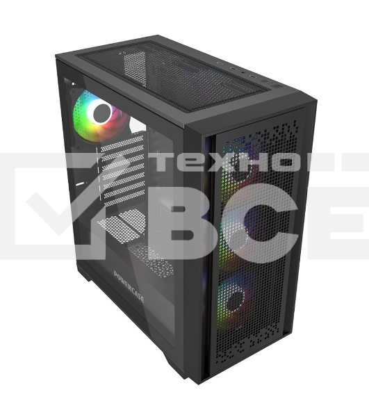 Компьютерный корпус Powercase ByteFlow Black, Tempered Glass, 4x 120мм ARGB fans, ARGB HUB, черный, ATX (CBFB-A4)