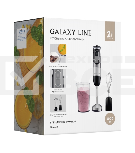 Блендер Galaxy Line GL 2138, черный, погружной, 1000 Вт, 17 000 об/мин, 8 скоростей + режим «ТУРБО»