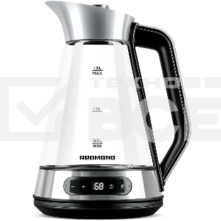 Чайник электрический Redmond KG222 1.5 л, 2200 Вт, стекло/сталь, серебристый/черный