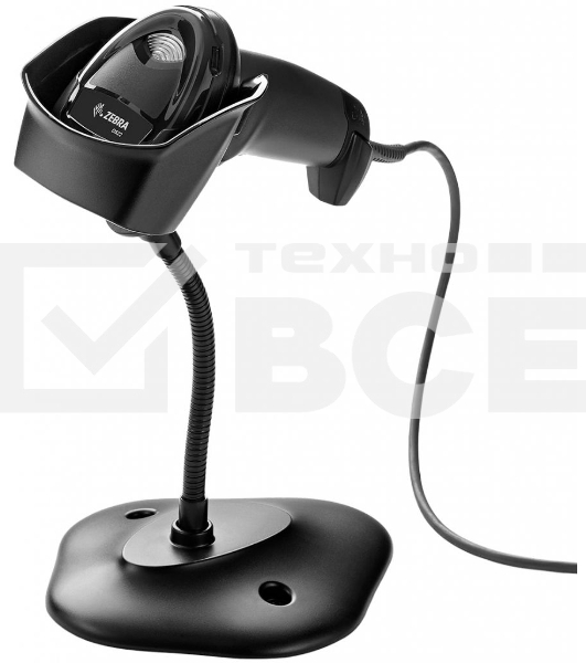 Сканер штрих-кода ручной Zebra DS2208 с подставкой, 2D имидж, проводной, 762 мм/сек, USB, чёрный