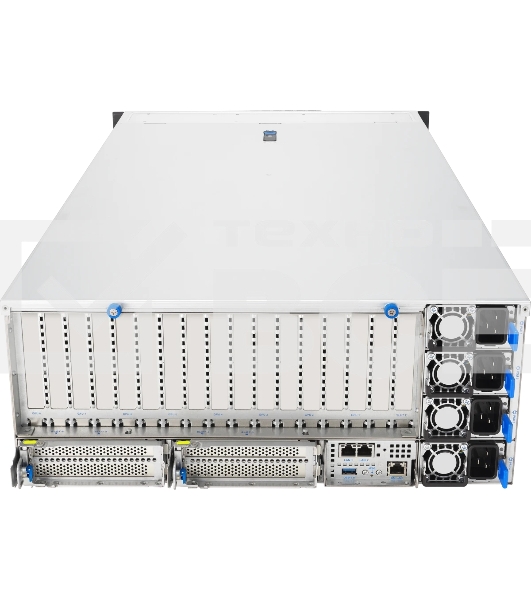 Серверная платформа ASUS ESC8000A-E13P, 4U, 2x SP5 (LGA 6096),24x DDR5 6400, 8x 2.5'' hsb NVME, up to 14x PCIe*, 2x M.2 22110 NVME, 1x 2-port 10Gbe RJ-45 Intel 710 LAN, up to 8 dual-slot GPUs, 3+1 3200W