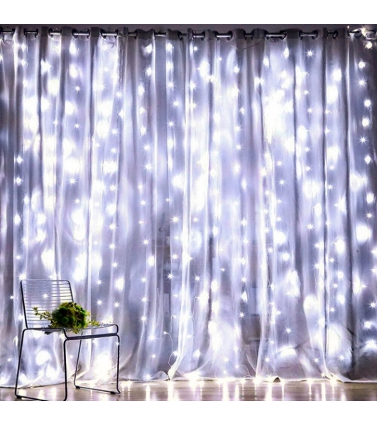 Гирлянда светодиодная новогодняя ЭРА ЕNIGW - 400W Занавес 8 режимов 3*3 м холодный белый 320 LED IP20 220 V
