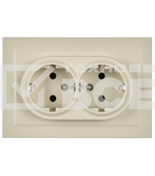 Розетка 2-местная IEK BRITE РС12-3-БрКр (BR-R21-16-K10-F) с заземлением, без защитных шторок, 16А в сборе, бежевый