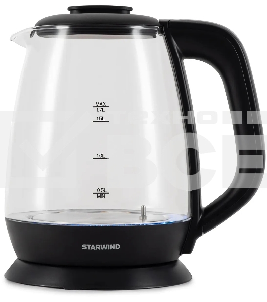 Чайник электрический Starwind SKS3036 1.7л. 2200Вт черный корпус: стекло