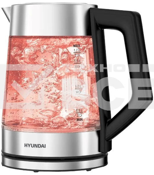 Чайник электрический Hyundai HYK-G4402 1.7л. 2200Вт черный/серебристый корпус: стекло