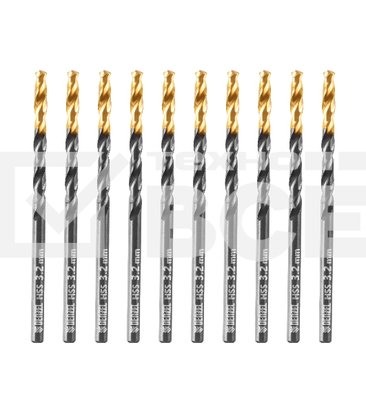 Сверло по металлу Denzel 3,2 мм, HSS-Tin, Golden Tip, 10 шт.