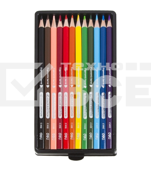 Карандаши цветные Deli EC00200 Color Emotion, трехгранный профиль, липа, 12 цветов, коробка с европодвесом (12шт)