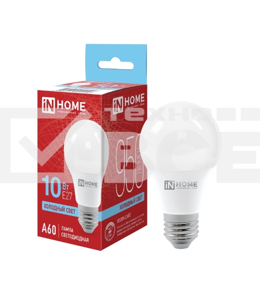 Лампа светодиодная IN HOME 4690612020228 LED-A60-VC 10Вт 230В E27 6500К