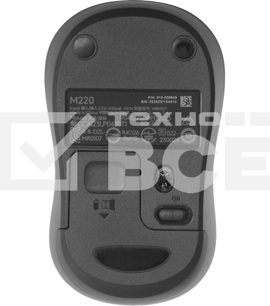 Мышь беспроводная Logitech M220 SILENT черный/серый, 1000 dpi, радиоканал, USB, кнопки - 3