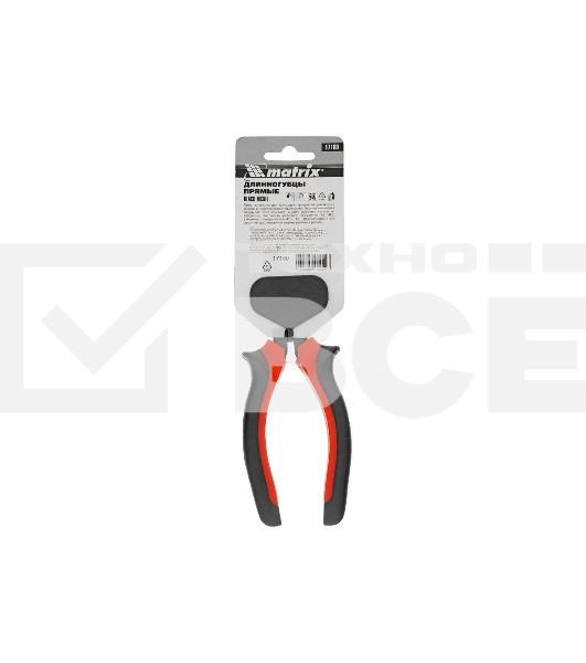 Длинногубцы Matrix 17160 черный Nickel, 180 мм, прямые, двухкомпонентные рукоятки