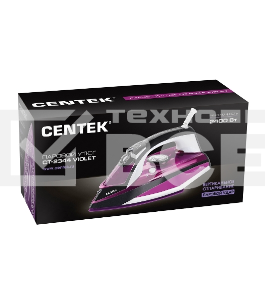 Утюг Centek CT-2344 фиолетовый/белый, 2200 Вт, 45 г/мин, 145 г/мин, 320 мл