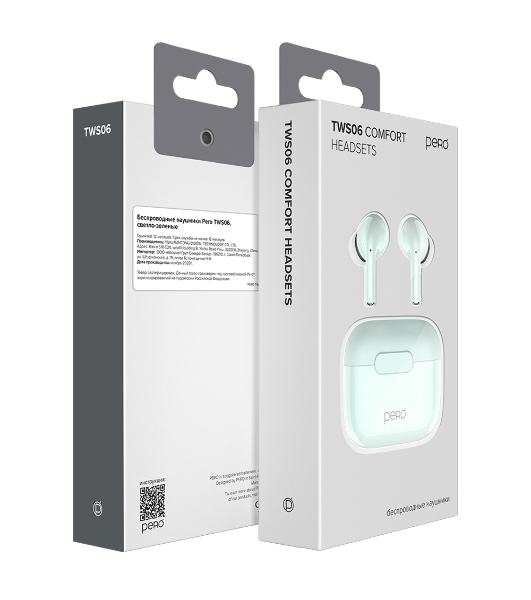 Беспроводные наушники PERO TWS06 COMFORT Light green