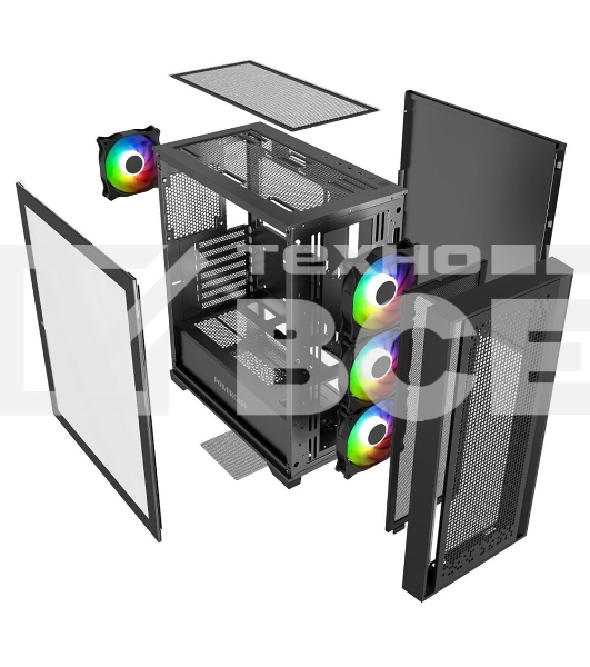 Компьютерный корпус Powercase ByteFlow Black, Tempered Glass, 4x 120мм ARGB fans, ARGB HUB, черный, ATX (CBFB-A4)