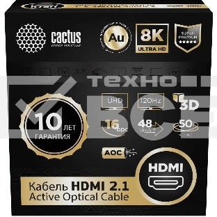 Кабель аудио-видео Cactus CS-HDMI-AOC-2.1-50 HDMI (m)/HDMI (m) 50м. позолоч.конт. черный