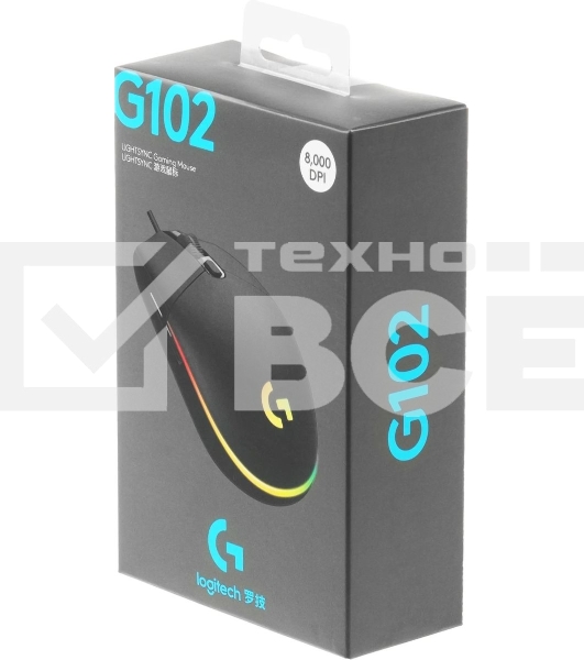 Мышь проводная Logitech G102 LIGHTSYNC черный, 8000 dpi, USB, кнопки - 6