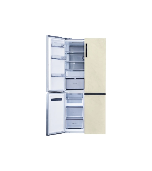 Холодильник Centek CT-1746 бежевый мрамор стекло трехкамерный 388/212л морозилка снизу, No Frost, Side by Side