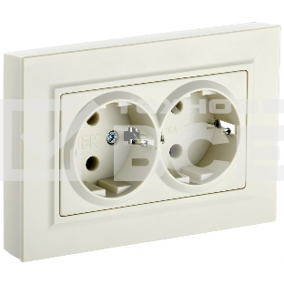 Розетка 2-местная IEK BRITE РС12-3-БрКр (BR-R21-16-K10-F) с заземлением, без защитных шторок, 16А в сборе, бежевый