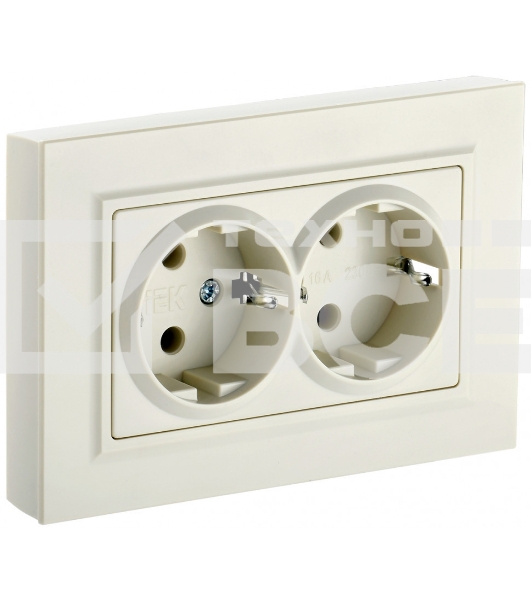 Розетка 2-местная IEK BRITE РС12-3-БрКр (BR-R21-16-K10-F) с заземлением, без защитных шторок, 16А в сборе, бежевый