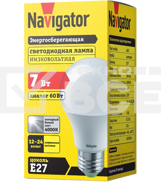 Лампа светодиодная Navigator 61 473 NLL-A60-7-12/24-4K-E27