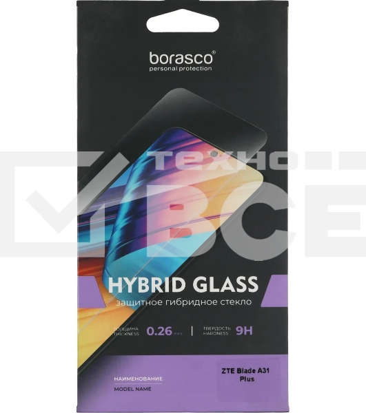 Защитное стекло для экрана BoraSCO Hybrid Glass для ZTE Blade A31 Plus антиблик, 71 х 153 мм, 2.5D, прозрачный