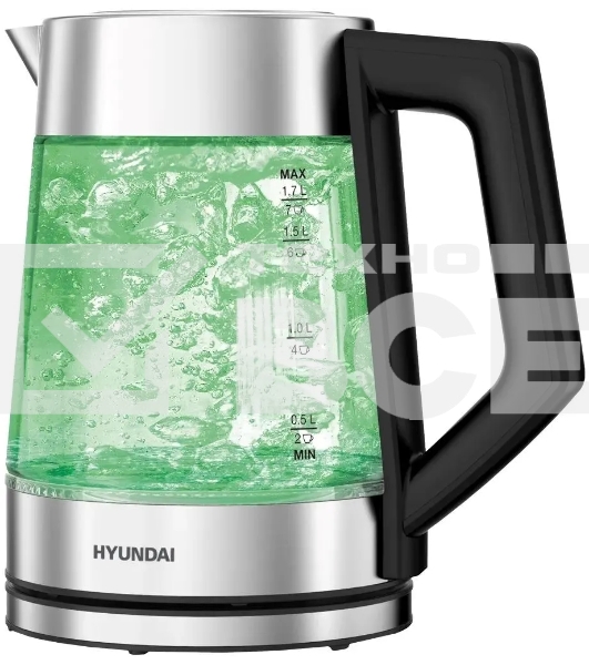Чайник электрический Hyundai HYK-G4402 1.7л. 2200Вт черный/серебристый корпус: стекло