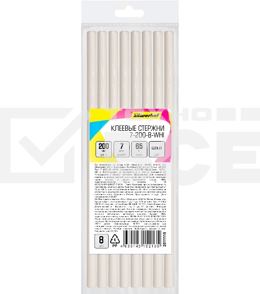 Клеевые стержни Silwerhof 7-200-8-WHI дл.200мм D7мм белый упак:8шт