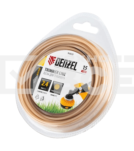 Леска для триммера Denzel армированная алюминием круглая, 2,4мм х 15м, блистер ALUFLEX