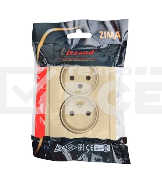 Розетка LEZARD 704-3600-128BQC 2-мест. б/з СП ZIMA IP20 16А ПБТ безвинт. зажим зол.