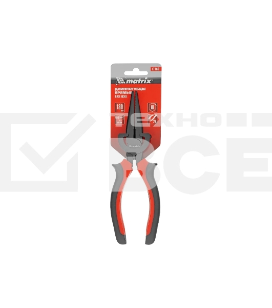 Длинногубцы Matrix 17160 черный Nickel, 180 мм, прямые, двухкомпонентные рукоятки