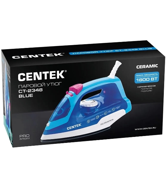 Утюг Centek CT-2348 синий/белый, 1600 Вт, 20 г/мин, 80 г/мин, 200 мл