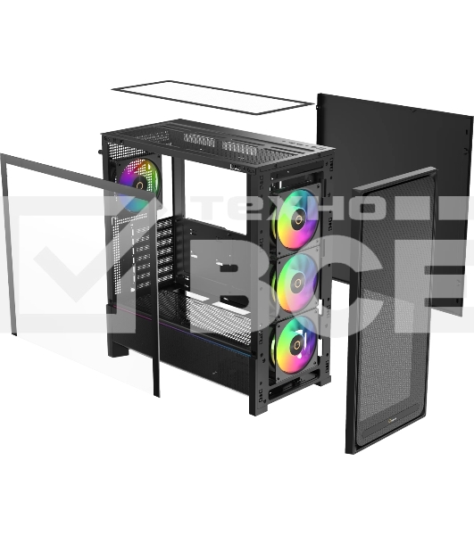 Корпус Ocypus Delta C70 BK ARGB, Midi-Tower, чёрный, 4 x 120 мм