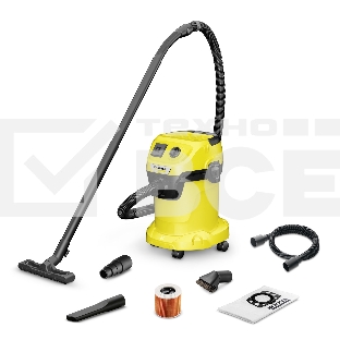Строительный пылесос Karcher WD 3 P V-17/4/20 Workshop желтый, 1000 Вт, уборка сухая/сбор воды/выдув, пылесборник мешок/контейнер, 17 л