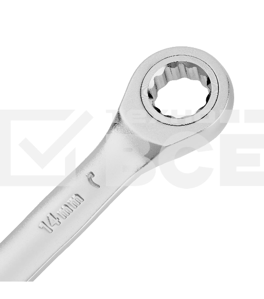 Ключ комбинированный трещоточный Denzel 14708 14 мм, CrV, матовый хром 14708