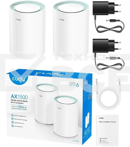 Бесшовный Mesh роутер Cudy M1500 (M1500(2-PACK)) AX1500 10/100/1000BASE-TX (упак.:2шт)