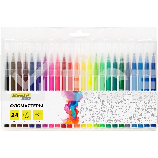 Фломастеры Silwerhof Color 9мм 145мм, круглый корпус, пулевидный пишущий наконечник, вентилируемый колпачок, 24 цвета, пакет с европодвесом