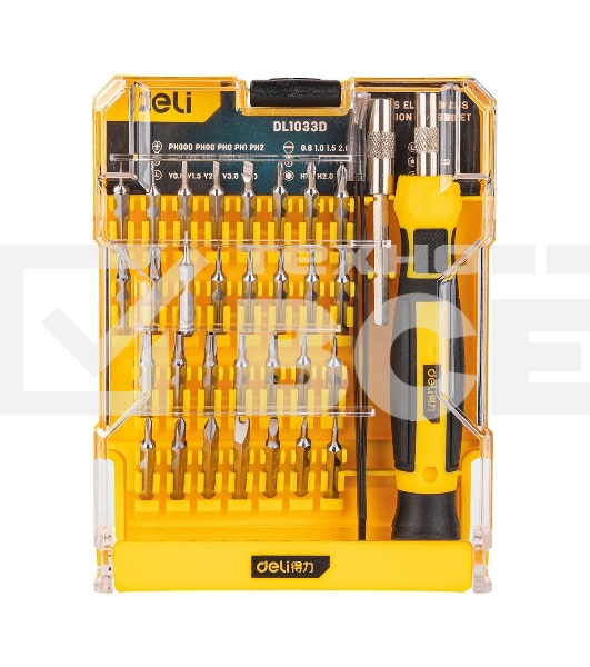 Набор прецизионных отвертокDeli DL1033D 33 предмета Материал Cr-V. Пластиковый кейс.