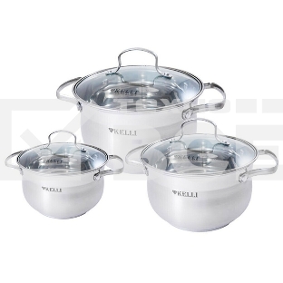 Набор посуды KELLI KL-4209 6 пред. Кастрюля с жаропрочной стекл. крышкой 2.1 л. Кастрюля с жаропрочной стекл. крышкой 3 л. Кастрюля с жаропрочной стекл. крышкой 4 л. Высококачественная нерж. сталь 18/10. 5-ти слойное капсульное дно.