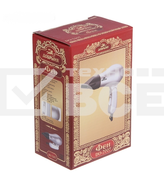 Фен Добрыня DO-2007 серебристый/черный, 1200 Вт, компактный