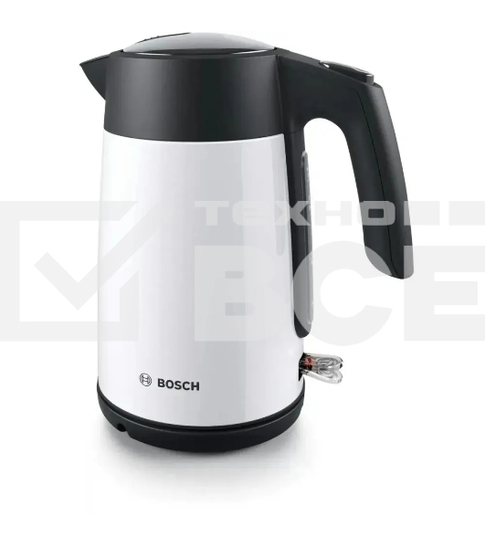 Чайник Bosch TWK7L461, 1.7л, 2400 Вт., нерж.сталь, покрытая эмалью, белый,  шкала уровня воды