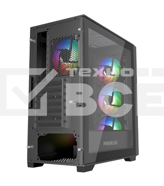 Компьютерный корпус Powercase ByteFlow Black, Tempered Glass, 4x 120мм ARGB fans, ARGB HUB, черный, ATX (CBFB-A4)