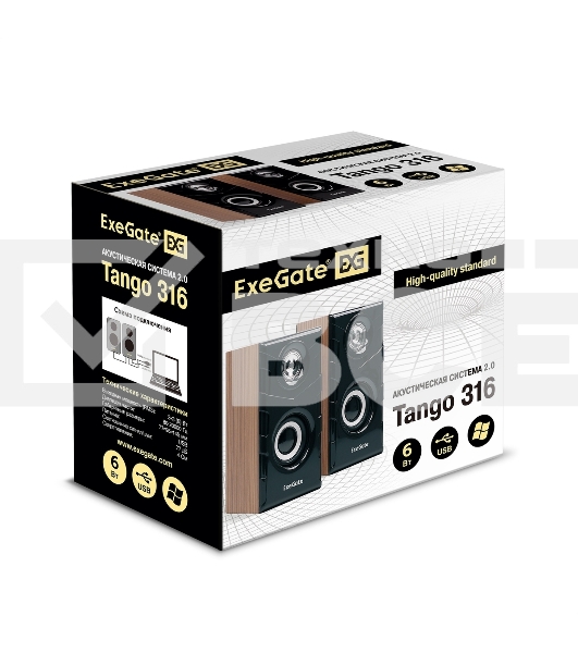 Акустическая система 2.0 ExeGate EX289694RUS Tango 316 (питание USB, 2х3Вт (6 Вт RMS), 80-20000Гц, дерево)