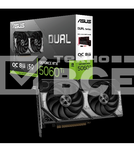 Видеокарта ASUS RTX5060Ti DUAL OC 8GB GDDR7 128bit 3xDP HDMI 2FAN RTL [DUAL-RTX5060TI-O8G]