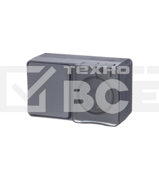 Блок ОП AtlasDesign Profi54 розетка 16А 250В с заземл. защ. шторки + 1-кл. выключатель 10А IP54 антрацит SchE