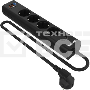 Сетевой фильтр Philips CHP8246BA/51, 2м, 4 розетки, черный