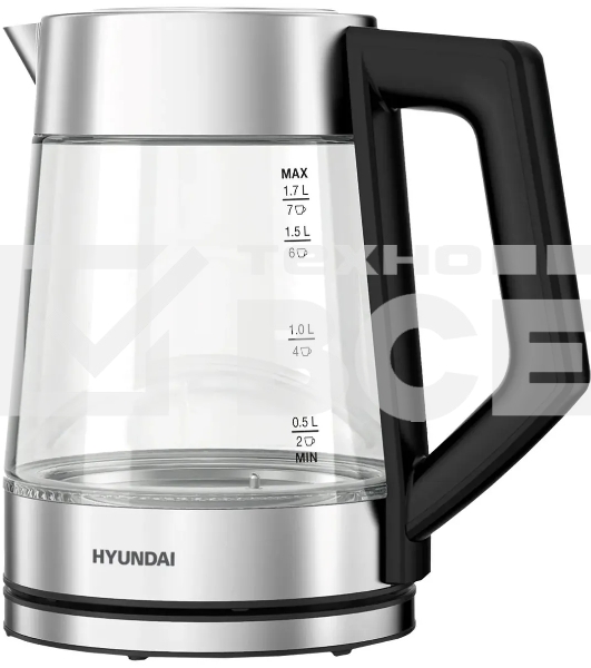 Чайник электрический Hyundai HYK-G4402 1.7л. 2200Вт черный/серебристый корпус: стекло
