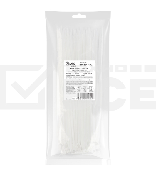 Хомут кабельный ЭРА Simple 3.6х200 NO-224-190 белый (уп. 100 шт)